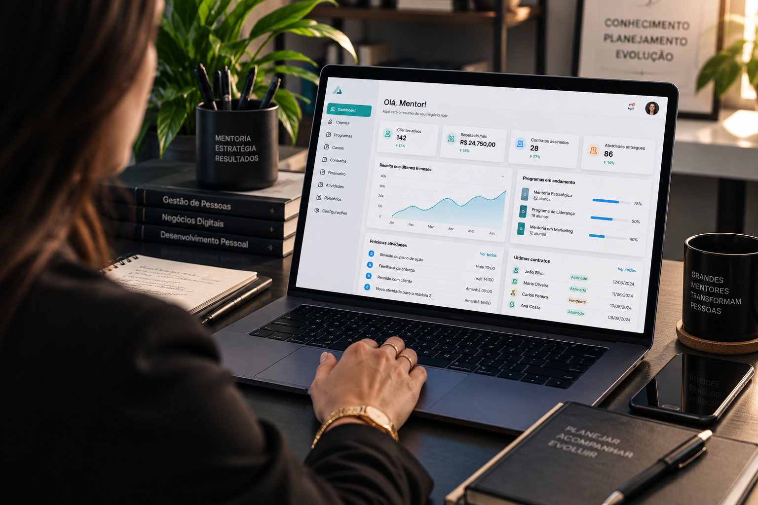Software para mentores: como uma plataforma própria organiza clientes, contratos e financeiro
